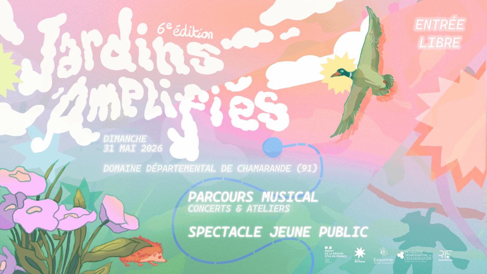 Jardins Amplifiés 2026, le dimanche 31 mai au Domaine Départemental de Chamarande, concerts, ateliers musicaux et spectacle jeune public en entrée libre.